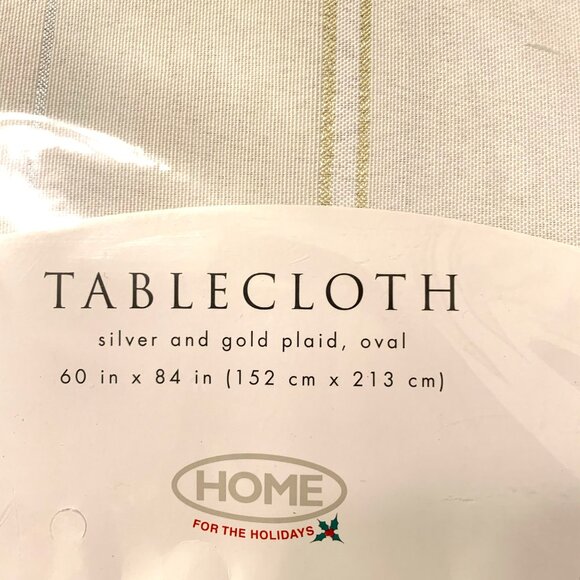 Vintage Target Silver and Gold Plaid 60x84 Oval Tablecloth Home for the Holidays - Picture 3 of 4